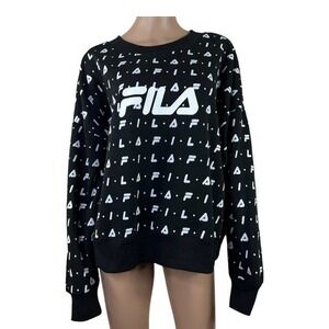 Fila Logo Women Crewneck Sweatshirt Black White Size 1X
